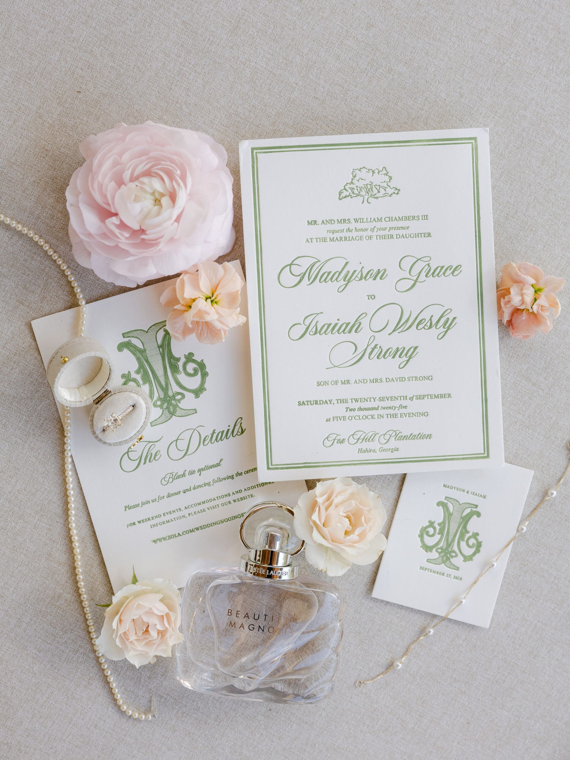 Wedding photographer's hand letter-pressed invitation suite